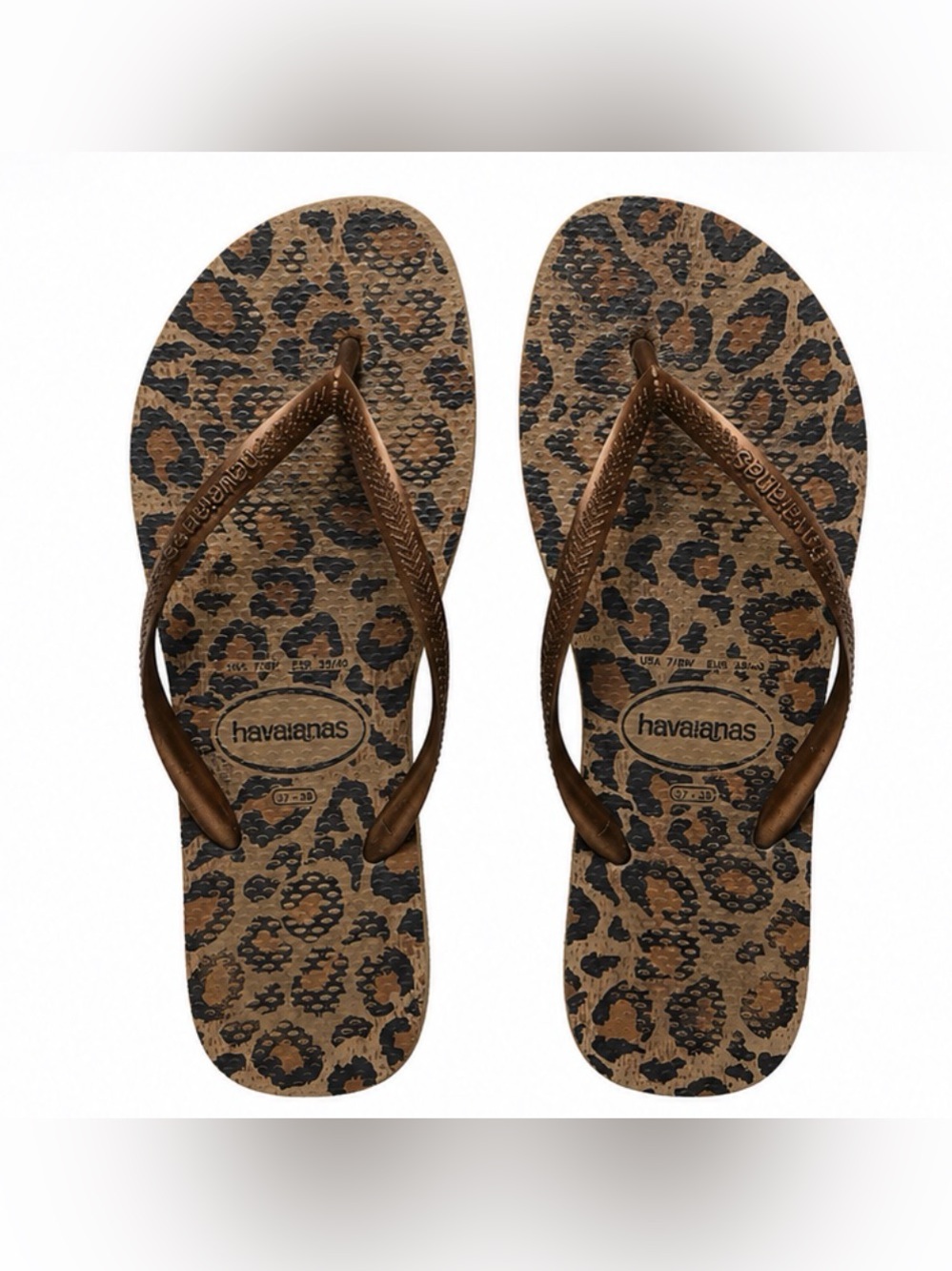 Leopard Print Havaianas Flip Flops – Brown/Tan – Size 7/8